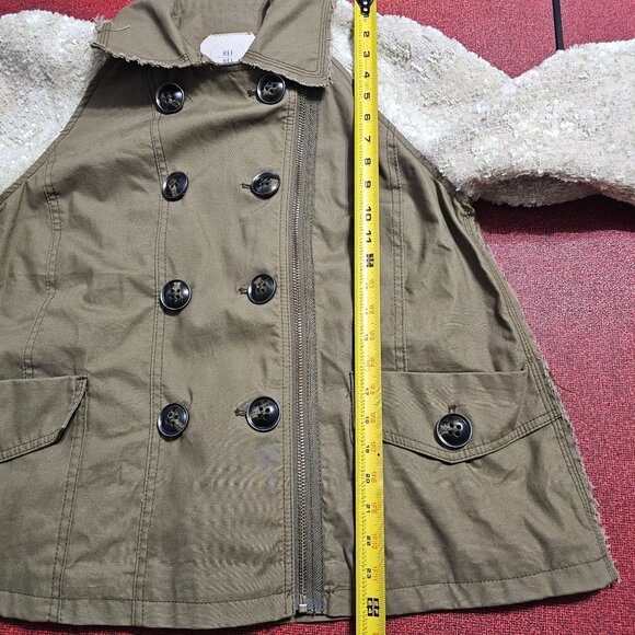 ANTHROPOLOGIE Hei Hei Sequin Sleeve Jacket Sz L Army Green Swing Double Breasted - Picture 8 of 13